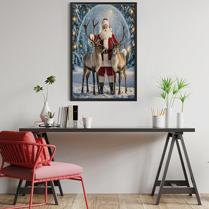 Puzzles for Adults 1000 Pieces Wooden Jigsaw Puzzle - Santa Claus and Reindeer Christmas Series Theme Puzzle，Party Games，Family Toys，Educational Puzzles，Stress Relief Wooden Puzzle，Home Decoration