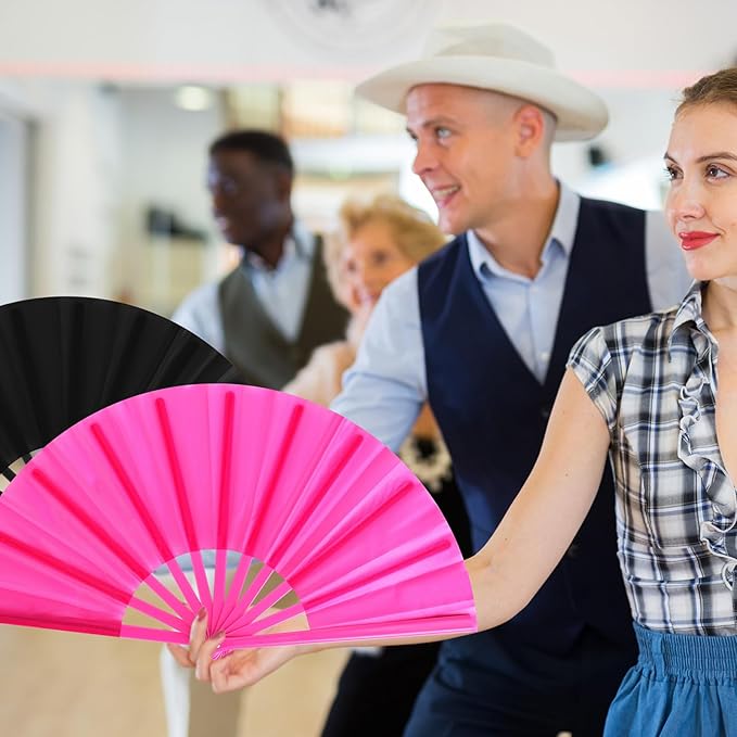 Blulu 4 Pcs 13 Inch Large Folding Hand Fans for Line Dancing Big Clapping Popping Raves Fans Bulk for Dancing Boots on The Ground Festival Party Decoration(Classic Style, Black, Purple, Pink, Blue)
