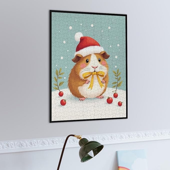 Wooden Puzzle - Hamster Christmas Hat Jigsaw Puzzles，Wooden Puzzles for Adults 500 Pieces Challenge Puzzles，Educational Games，Family Puzzles，Unique Gifts for Wall Art