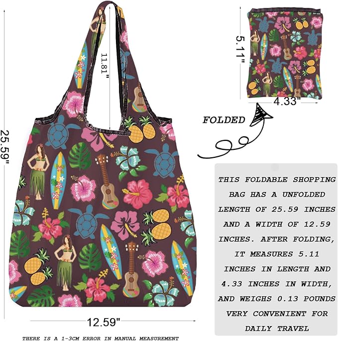 BNQL Hawaii Foldable Reusable Shopping Bags Hawaii Vacation Gifts Hawaiian Gift Beach Lover Gift Tropical Reusable Eco Grocery Bag