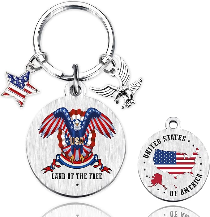 Patriots Gifts American Flag Keychain - America United States Map Keychains, Inspirational USA Souvenir Keyring for Men Women