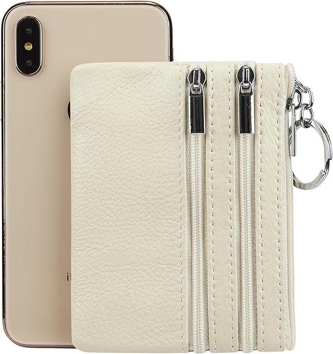 Women's Genuine Leather Coin Purse Mini Pouch Change Wallet with Keychain