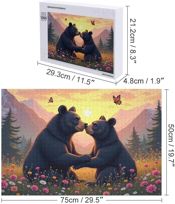 Wooden Puzzle - Two Playful Black Bears Wooden Puzzles for Adults 1000 Pieces Challenge Puzzles，Educational Games，Family Puzzles，Unique Gifts for Wall Art ，Funny Puzzles