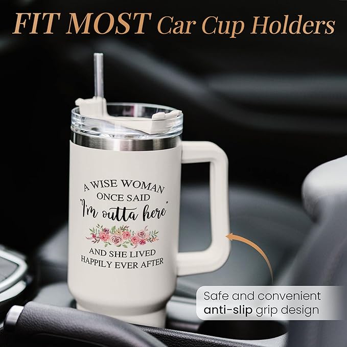 SANDJEST Retirement Tumbler 40oz Stainless Steel with Handle and Straw - Happy Retirement Gifts for Coworkers & Colleagues