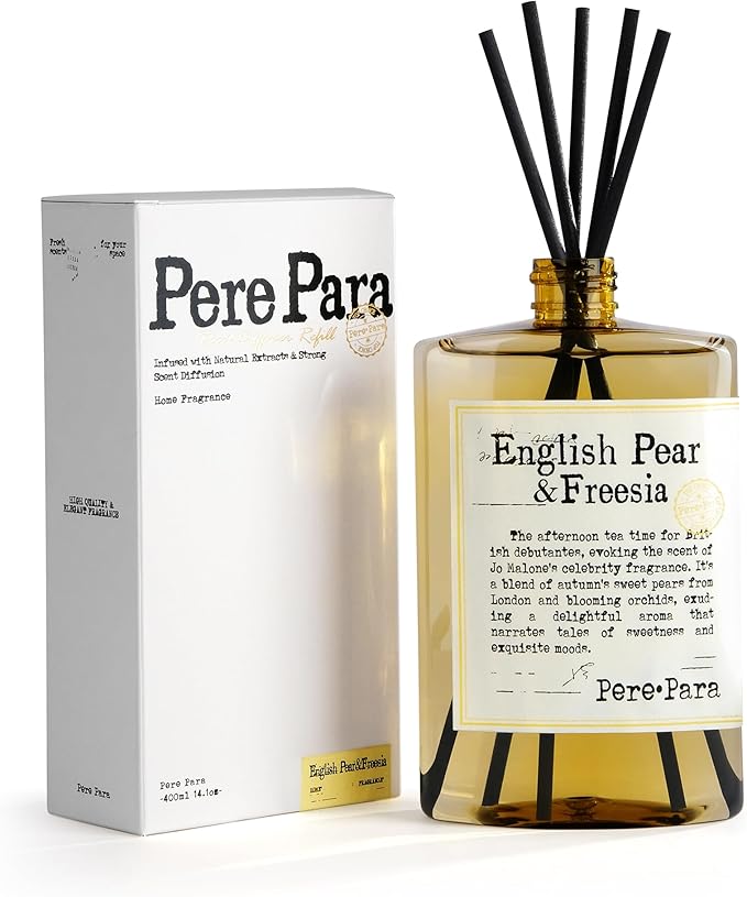 English Pear&Freesia Scent Premium Reed Diffuser Set - 400ml /13.53 fl.oz Scented Oil with 6 Sticks | Long-Lasting Fragrance for Home & Office | Luxury Gift