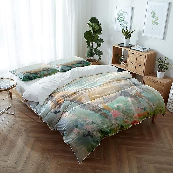Girls Horse Comforter Sets Full Size,Retro Floral Bedding Wild Animal Galloping Horse Quilt Sets for Kids Teens 3 Pieces Sets with Pillowcases Bedroom Decor