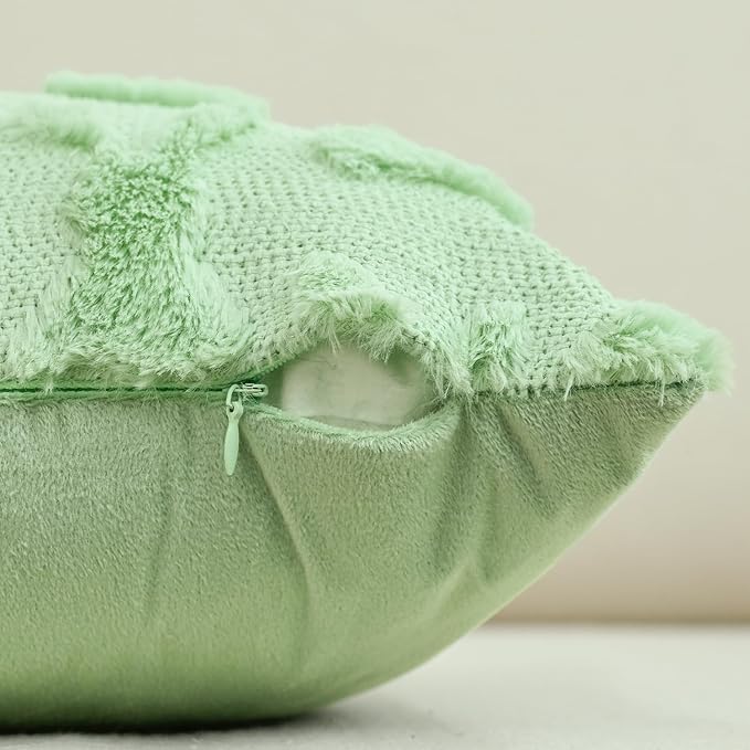 AVOIN colorlife Easter Rabbits Green Throw Pillow Covers, 16 x 16 Inch Bunny Soft Plush Faux Fur Jacquard Cushion Case Decoration for Sofa Couch Set of 2