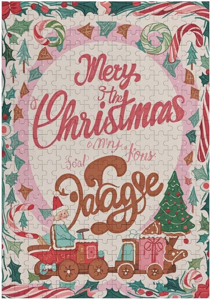 Wooden Puzzle - Christmas Gingerbread Express Train Jigsaw Puzzles，Wooden Puzzles for Adults 300 Pieces Unique Gifts for Wall Art，Challenge Puzzles，Educational Games，Family Puzzles