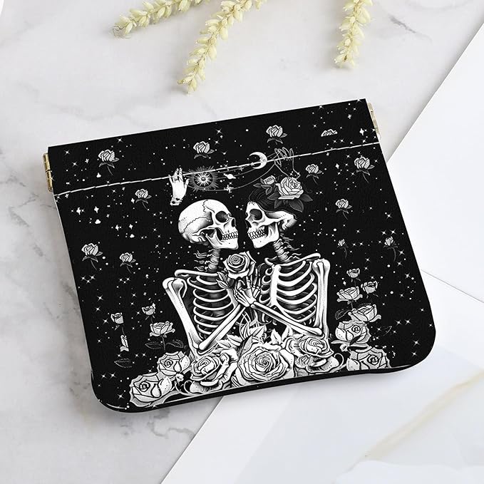 2Pcs PU Leather Small Squeeze Coin Purse Pouch Mini coin Bag Unique And Cute Wallet Cosmetic Bags Change Bag For Women Girls Men （skull 2