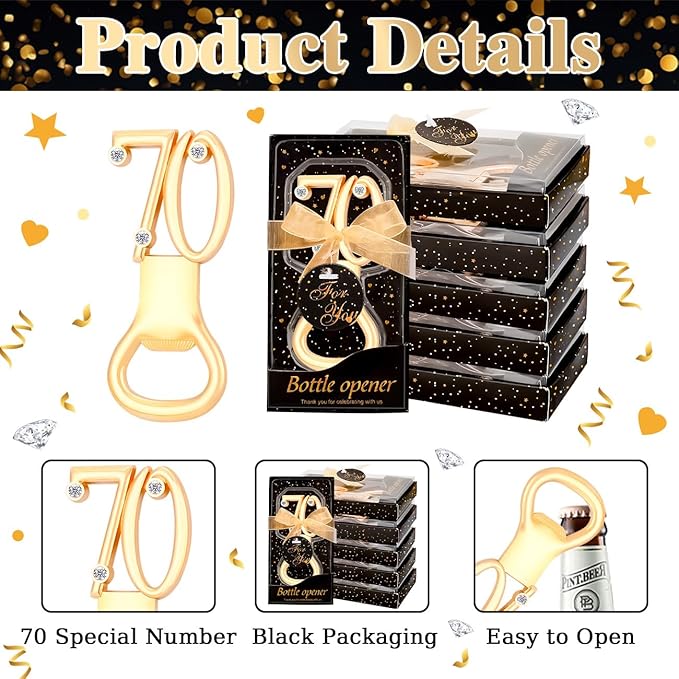 Ubrand 24PCS 70th Birthday Bottle Opener for 70th Birthday Party Favors 70th Wedding Anniversaries Souvenirs Favors Gifts Decorations (24,70)