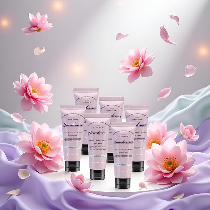 DincherBel 6 Pack Travel Size Hand Cream Set - 1 oz Moisturizing Lotion for Dry Cracked Hands, Lotus Dream Scented Hand Lotion Gift for Women, Nurses, Teachers, Bridesmaids Gifts