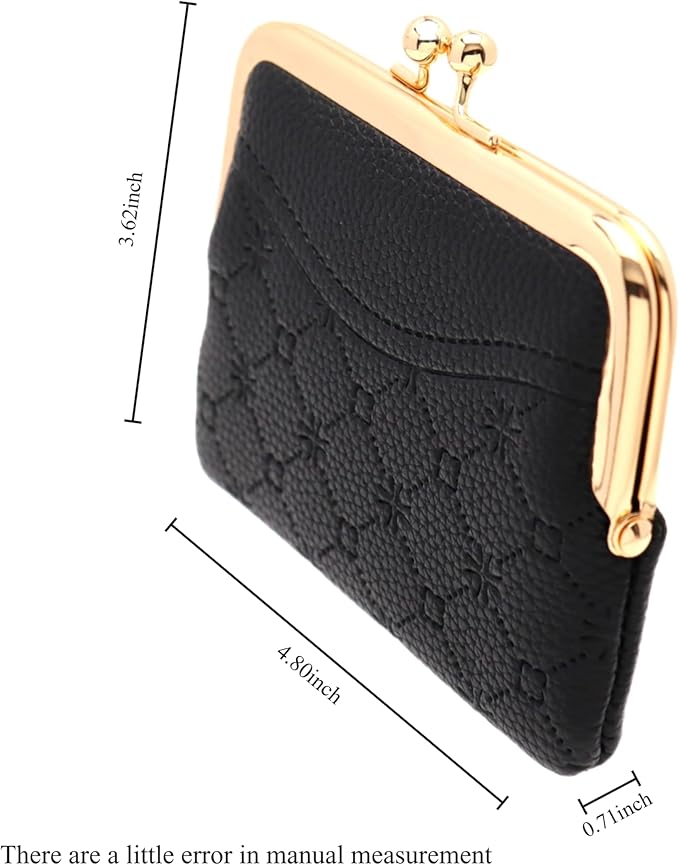 Coin Purse Vintage Bag Lock Wallet Buckle Kiss Lock change purse change holder wallet coin Leather coin wallet(F black)