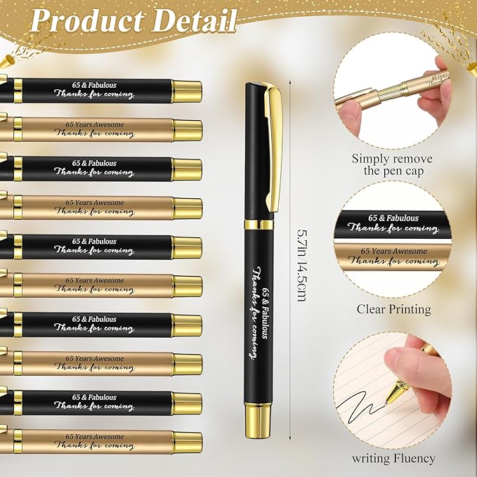 50 Set 65th Birthday Party Favor for Guest Anniversary Party Favor with Black and Gold Ballpoint Pens and Thank You Cards for Women Men Birthday Anniversary Appreciation Gifts