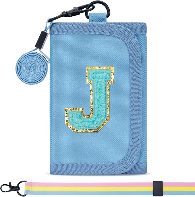Gifts for Girls 3 4 5 6 7 8 9 10 11 12 Years Old Kids Wallet Cute Initial Coin Purse Toddler Wallet with Magic Sticker (Blue, J)
