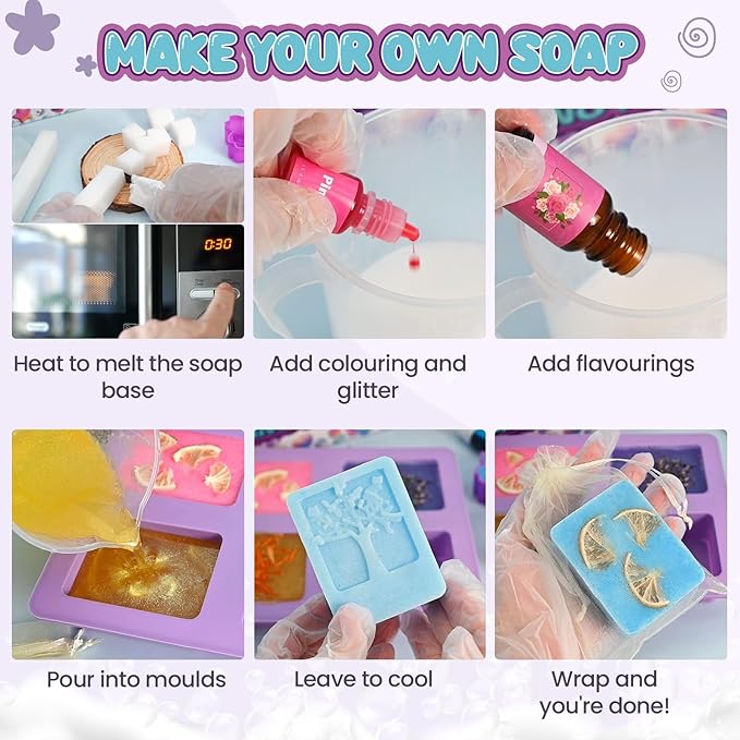 Jcoos Soap Making Kit for Kids, Make Your Own Soap Kit Soap Making Kit Science Kits for Kids, 9 Soap Mold, Soap Base, Scents, Activities Girls Crafts Christmas Gifts