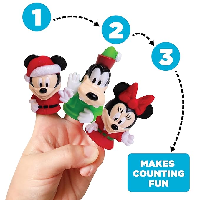 Disney Mickey and Friends 10 Piece Holiday Finger Puppet Set - Educational Play, Party Favors, Bath and Pool Toys, Snow Fun, Playtime Activities