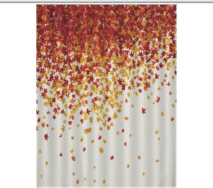 Fall Autumn Shower Curtain Maple Leaves Orange Red Leaf Harvest Waterproof Washable Fabric Bathroom Shower Curtains for Bathroom Decorations Home Indoor Decor 53x72Inch
