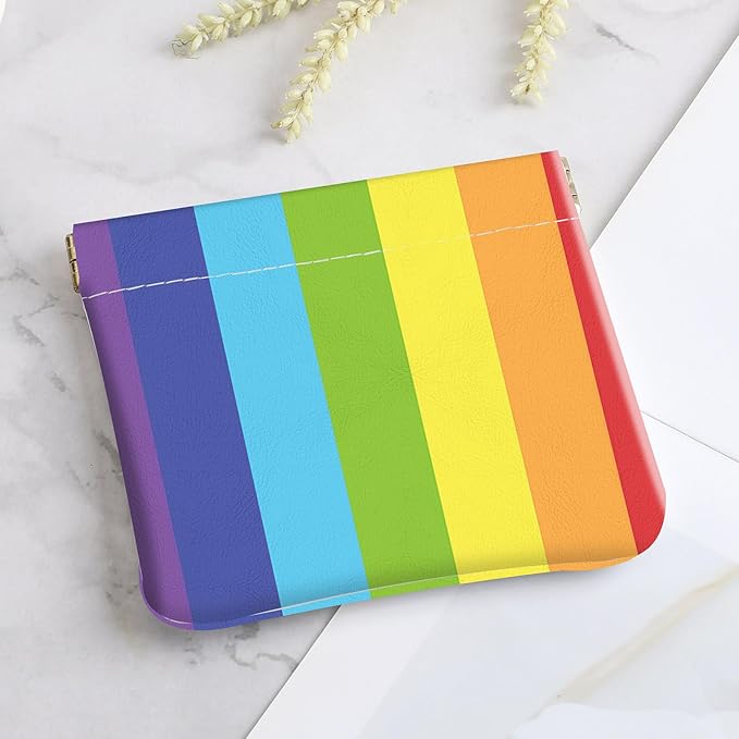 2PcsPU Leather Small Squeeze Coin Purse Pouch Mini coin Bag Unique And Cute Wallet Cosmetic Bags Change Bag For Women Girls Men Rainbow Pattern
