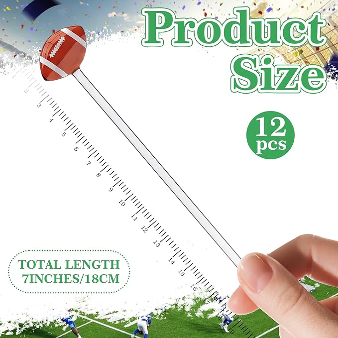 12 Pcs 7 Inch Football Swizzle Stir Sticks Glass Drink Stirrers Coffee Hot Cocoa Chocolate Bar Supplies Cocktail Stirrers Sports Club Cocktail Stick Decoration for Party Favors(Football)