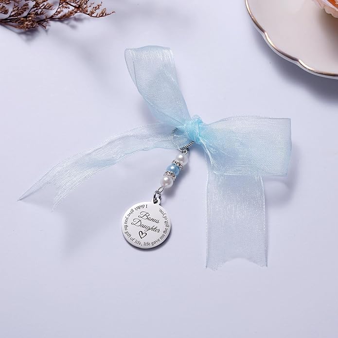 Ralukiia Something Blue for Daughter in Law, Bridal Bouquet Charm for Bride, Gift for Bonus Daughter on Wedding Day, Bridal Shower Gift, Blue Pearl Wedding Charm from Mother in Law
