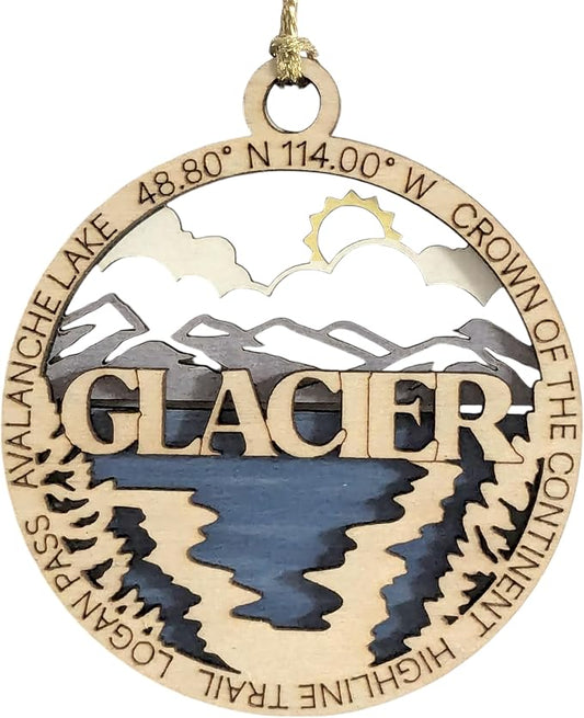 Glacier National Park Ornament - Handcrafted Wooden 3" Round, Avalanche Lake Christmas Décor