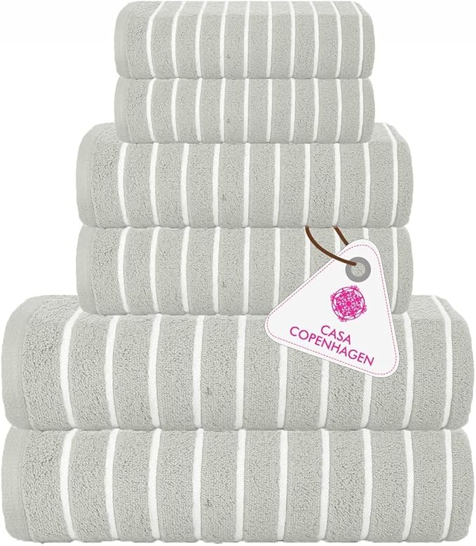 CASA COPENHAGEN Ecstatic 6 Pieces Towel Set- Grey Violet, 600 GSM 2 Bath Towel 2 Hand Towel 2 Washcloth, Designed in Denmark Made of Soft Egyptian Cotton for Bathroom, Kitchen & Shower