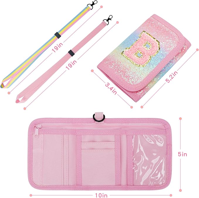 Gifts for Girls 3 4 5 6 7 8 9 10 11 12 Years Old Kids Wallet Cute Initial Coin Purse Toddler Wallet with Magic Sticker (Shiny Rainbow, B)