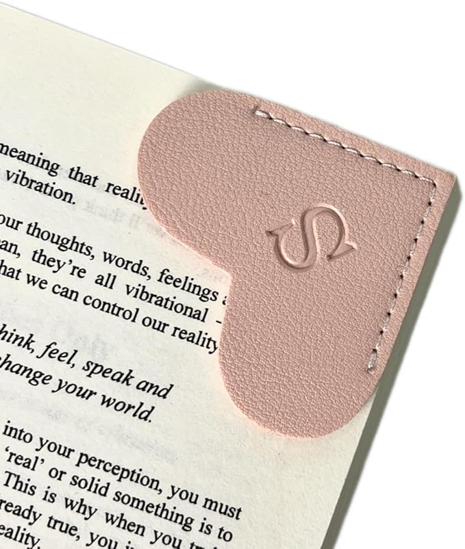 Personalized Leather Book Marks, Heart Bookmark, Unique Cute Handmade Letter Bookmarks Accessories for Reading Women, Teacher, Student, Book Lovers Book Mark Gifts (Pink, S)