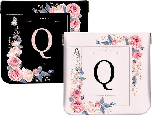 2Pcs Initial Letter PU Leather Small Squeeze Coin Purse Pouch Mini coin Bag Unique And Cute Wallet Cosmetic Bags For Women Girls Men Change Bag Letter Q