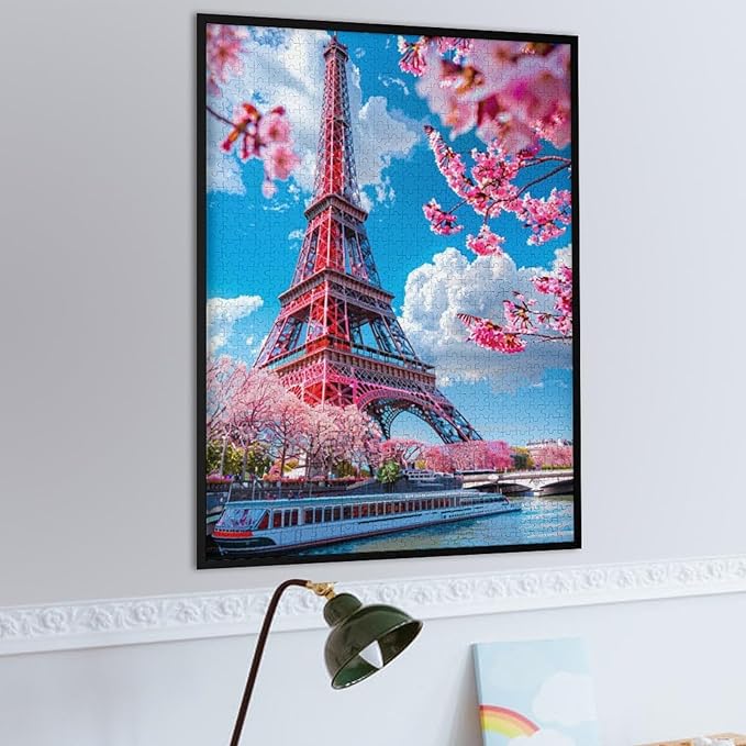 Wooden Puzzle - Eiffel Tower by The River Jigsaw Puzzles，Wooden Puzzles for Adults 1000 Pieces Unique Gifts for Wall Art，Challenge Puzzles，Educational Games，Family Puzzles