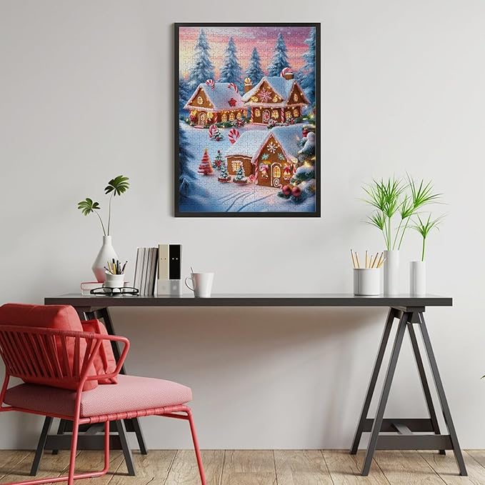 Wooden Puzzle - Christmas Gingerbread House and Candy Jigsaw Puzzles，Wooden Puzzles for Adults 500 Pieces Challenge Puzzles，Educational Games，Family Puzzles，Unique Gifts for Wall Art