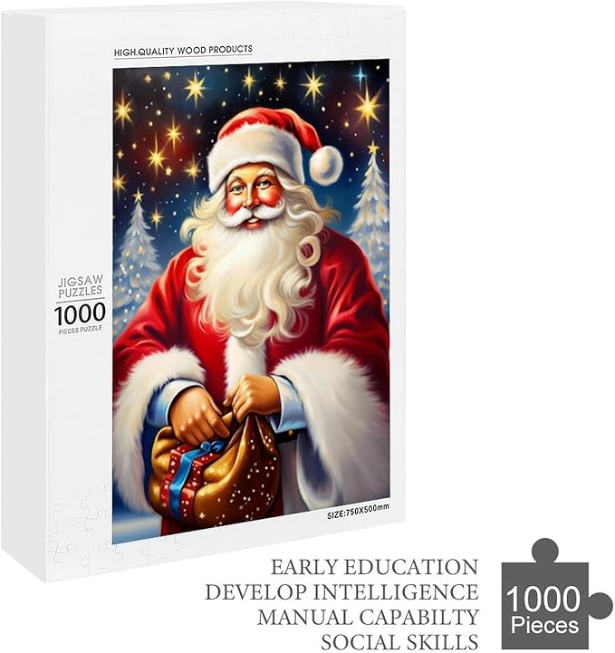 Puzzles for Adults 1000 Pieces Wooden Jigsaw Puzzle - Santa Carrying Presents Theme Puzzle，Party Games，Family Toys，Educational Puzzles，Stress Relief Wooden Puzzle，Gifts for Family and Friends