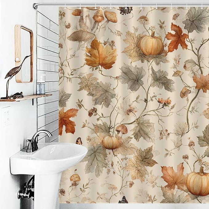 Fall Pumpkin Autumn Thanksgiving Shower Curtain Waterproof Washable Fabric Bathroom Shower Curtains for Bathroom Decorations Home Indoor Decor 64x72Inch