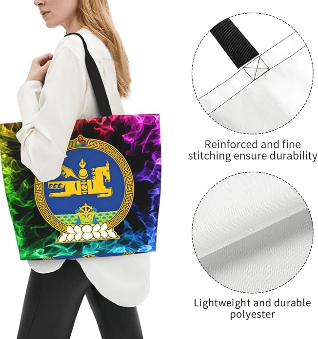 Mongolia National Emblem Large Reusable Eco-friendly Shopping Bags Portable Storage Handbag