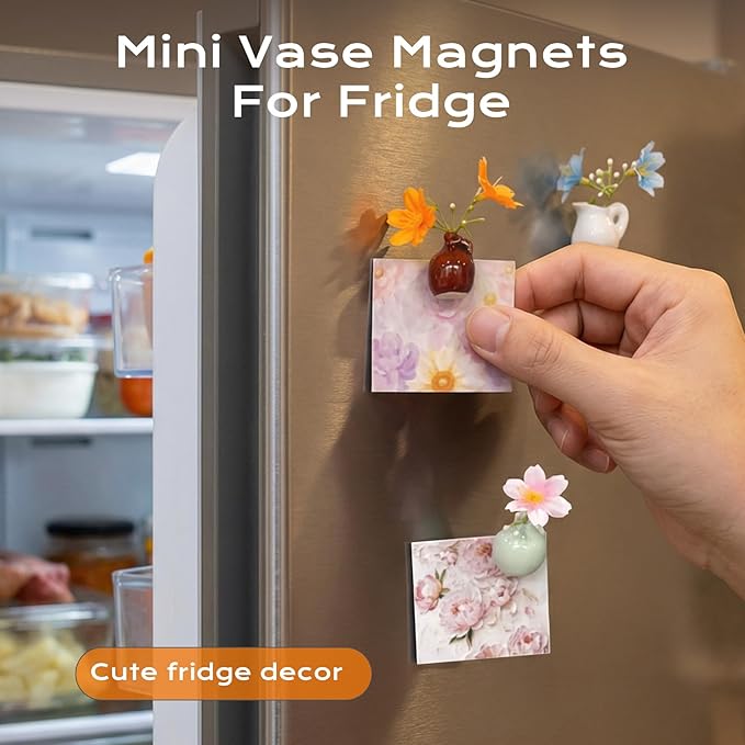 9Pack Mini Vase Magnets for Refrigerator,Cute Decorative Bud Plant Fridge Magnets for Kitchen, Office, Locker,Fridge Decorative,Locker(Without Flowers)
