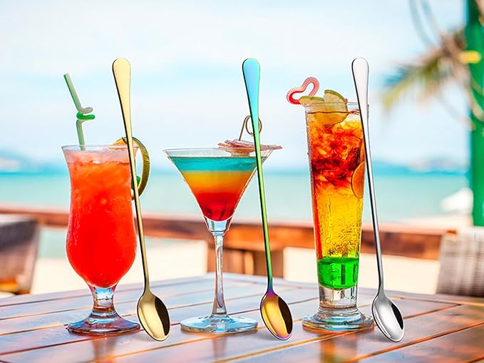 dhrbsx Long-Handled ice Tea Spoon, Cocktail stir Spoons, Stainless Steel Coffee Spoons, ice Cream Scoop Set of 8