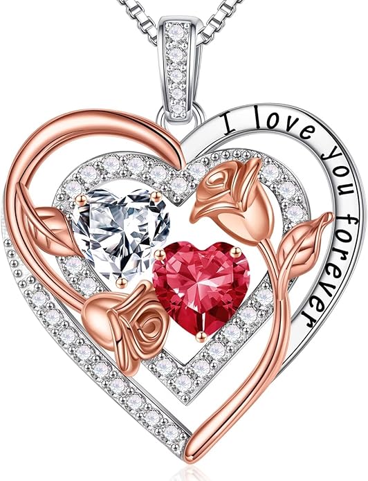 Iefil Valentines Day Gifts for Her - Sterling Silver Birthstone Necklace Anniversary Birthday Gifts for Her Wife Mom Daughter