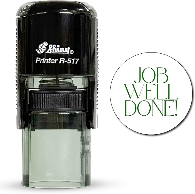 Shiny Job Well Done Teacher Stamp, Round Self Inking Stamp for Classroom, Green Ink