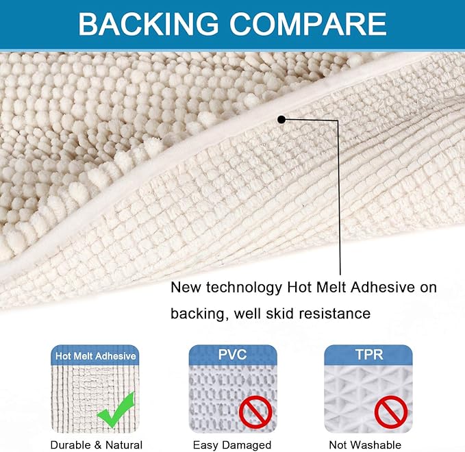 H.VERSAILTEX Bathroom Rugs Bath Rug Set 2 Piece Bathroom Contour Rug Toilet Mat Sets Non Slip Contour Bath Rug Ultra Thick Water Absorbent Striped Bath Mats Washable(20" x 32" Plus 20" x 20" U, Ivory)