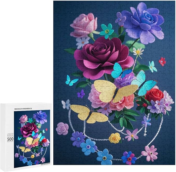 Jigsaw Puzzles for Adults 500 Piece - Butterfly Flowers Themed Wooden Puzzles，Unique Gifts for Wall Art ，Funny Puzzles，Stress Relief Games，Puzzle Games Challenge Puzzles