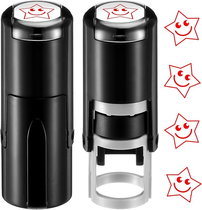 Supervitae 2 Pack Smile Star Print Stamps Red Ink Smile Star Stamper Mini Self Inking Stamps for Party Activities Craft Supplies