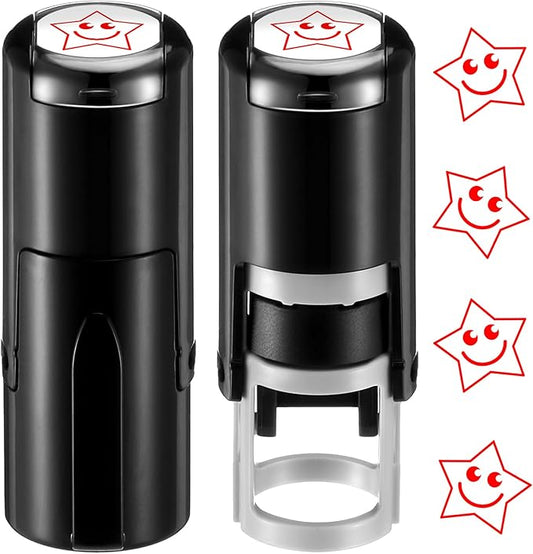 Supervitae 2 Pack Smile Star Print Stamps Red Ink Smile Star Stamper Mini Self Inking Stamps for Party Activities Craft Supplies