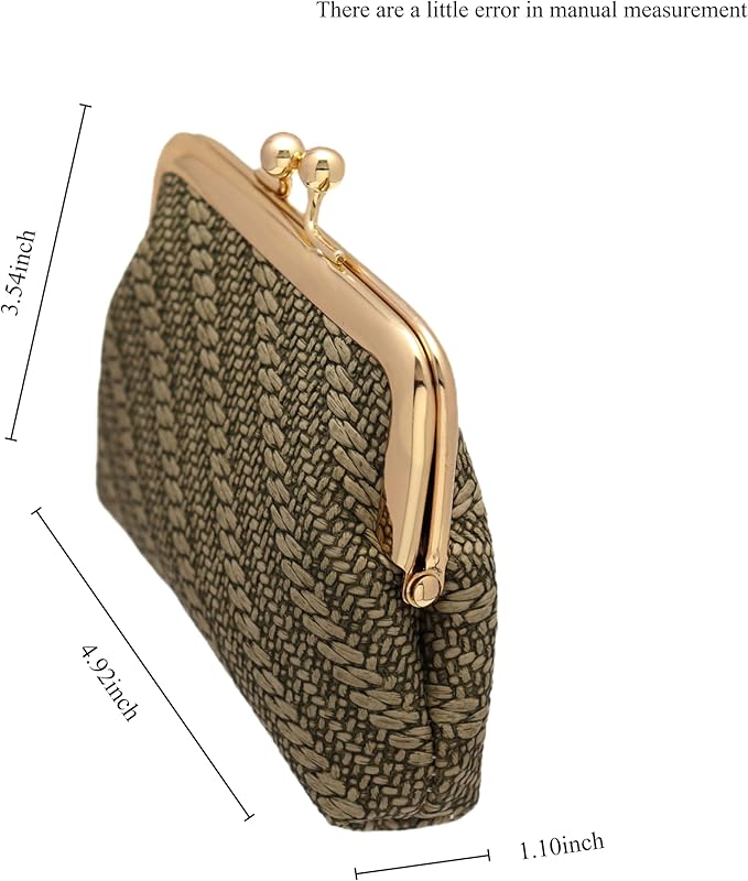 Coin Purse Vintage Bag Lock Wallet Buckle Kiss Lock change purse change holder wallet coin Leather coin wallet(A Brownish-green)