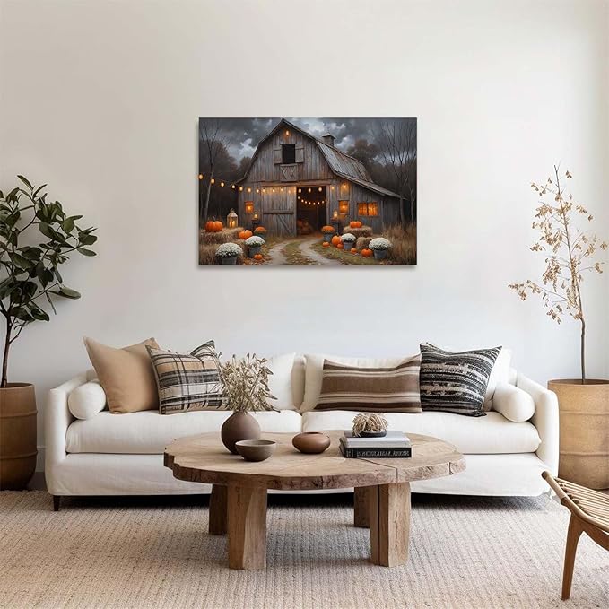 Vintage pumpkin hydrangea barn print abstract nature country artwork home decor farmhouse canvas poster28x40in(70x100cm)- Unframed