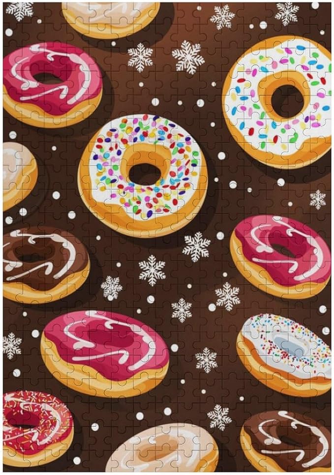 Puzzles for Adults Wooden Jigsaw Puzzle - Christmas Donuts Theme Wooden Puzzle，Suitable for Teenagers and Kids Puzzles，Educational Games，Wall Art Decorations，Holiday Birthday Gifts