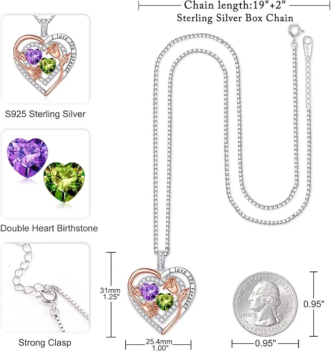 Iefil Valentines Day Gifts for Her - Sterling Silver Birthstone Necklace Anniversary Birthday Gifts for Her Wife Mom Daughter