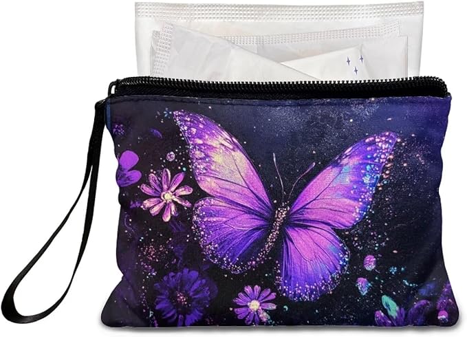 Dolyues Purple Zipper Coin Pouch Butterfly Small Womens Wallet With Coin Purse Womens Change Purse Trendy Money Bag Wristlet Desgin Coin Pouch