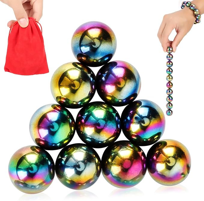 10Pcs Rainbow Hematite Magnetic Stone Kit, DIY Round Polished Magnets for Home Office Kitchen, Educational Science Kit for Wall Stickers, Building Gadgets for Gift