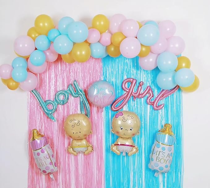 Baby Gender Reveal Balloons Party Decorations Supplies, Baby Shower Balloons Party Decorations, Pink, Blue, Yellow Latex Balloons, Shaped Balloons, Cupcake toppers, Foil curtains. Boy or Girl party