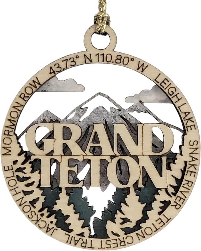 Grand Teton National Park Scene - 3" Wooden Ornament - Laser Cut - Handmade in USA